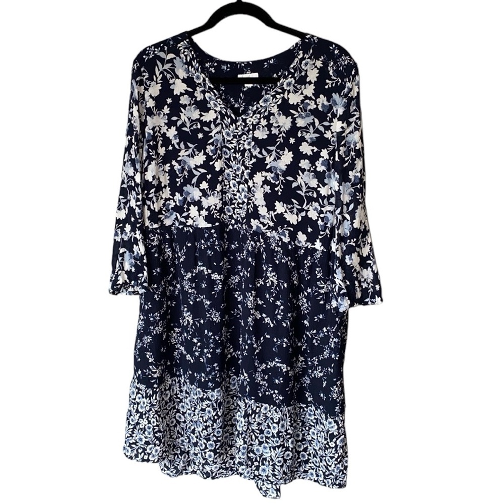 J. Jill Boho Flowy Floral Peasant Style Tunic Knee Length Dress Sz L
